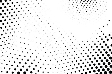 Naklejka premium Abstract monochrome halftone pattern with scattered black circles.
