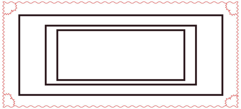 Abstract geometric design featuring concentric rectangular frames with a wavy red border around the edges of the composition Vector