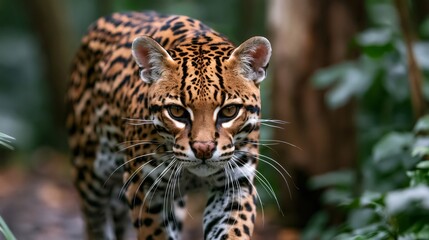 Obraz premium Ocelot wild animal walking in rainforest