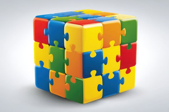 Colorful Puzzle Cube Illustrates 3D Design and Creative Play