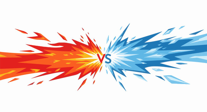 Explosions of fire and ice clashing with a central 'VS' text