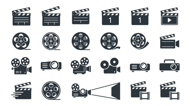 Film clapboard movie icons set.