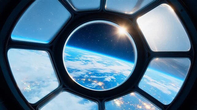 Space station view of Earth from window
