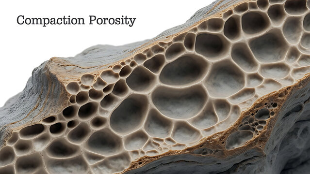 Closeup of a porous rock formation with a honeycomblike structure and various sized holes on its surface in a natural geological sample