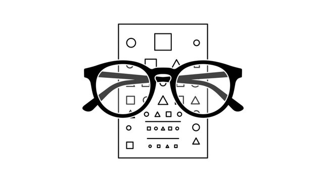 Eye exam chart with glasses for vision test and eye care concept