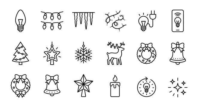 Set of christmas and holiday light icons