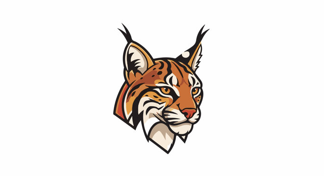Fierce bobcat head with piercing eyes and tufted ears, styled graphic