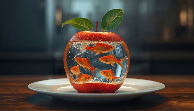 Fresh mini fish in a glass aquarium