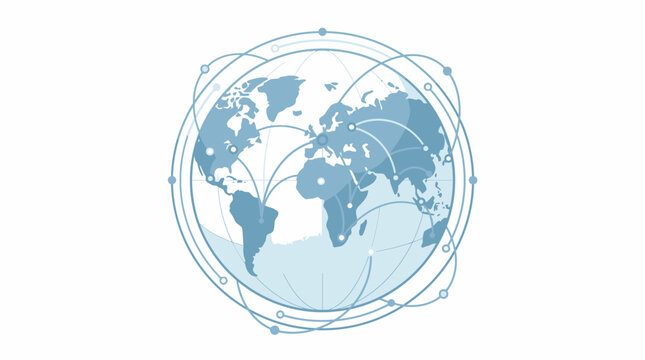 Global digital network with interconnected nodes on earth map