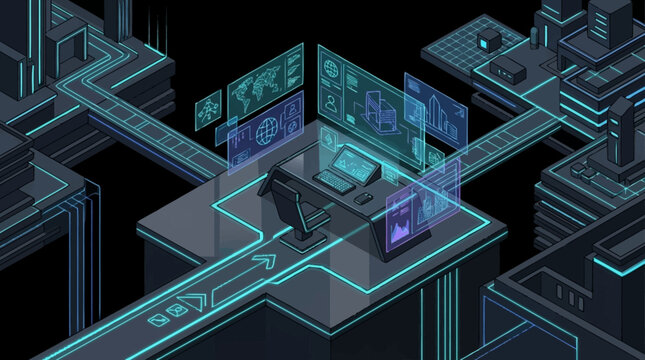 Futuristic Digital Network Data Flow Abstract Technology.