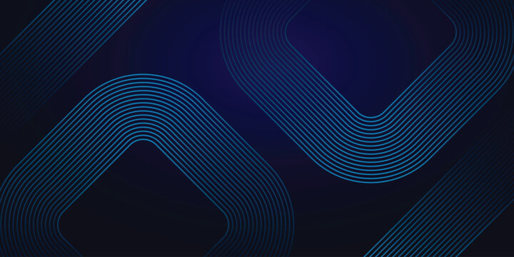 Abstract dark blue background with glowing neon lines in rounded square shapes.