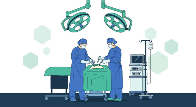 Surgeons Performing Laparoscopic Surgery Under Operating Room Lights