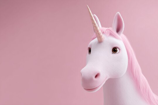 pink unicorn, happy face, pink background