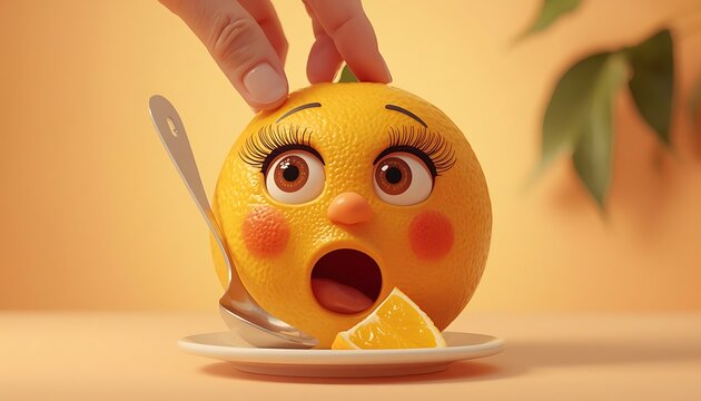 The orange doll feels scary on a white background