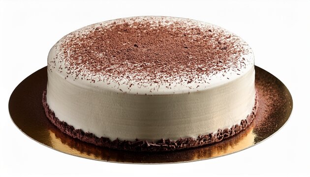 Delicious Round White Cake with Chocolate Garnish Isolated on White