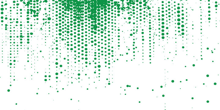 Green halftone dot pattern falling like digital rain abstract technology geometric background graphic vector illustration.