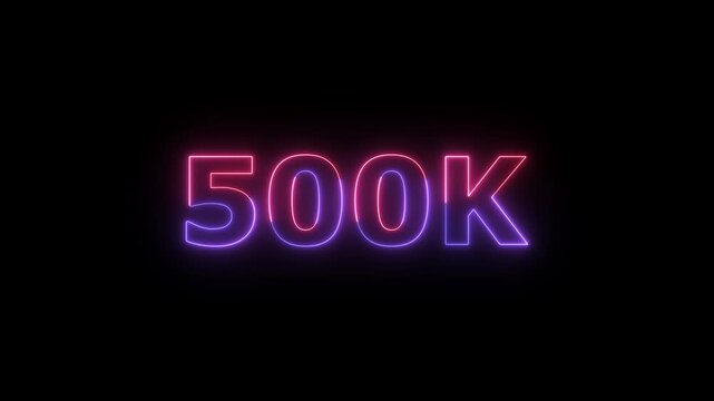 Illuminated Neon Sign Displaying the Number 500 K in a Striking Gradient of Purple and Pink Light Against a Pure Black Void With Subtle Glow Effects