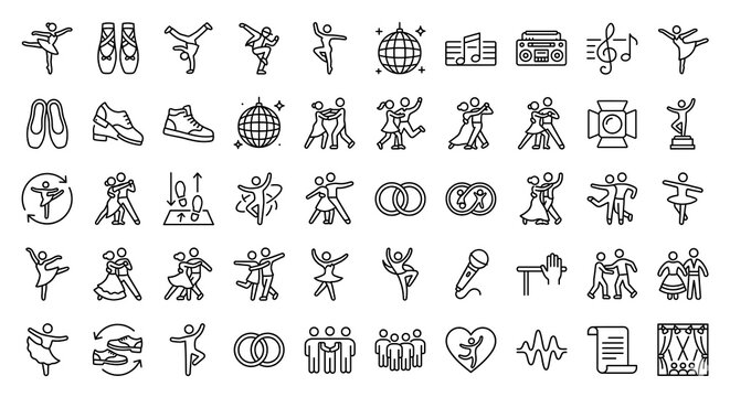 Set of dance and music line icons