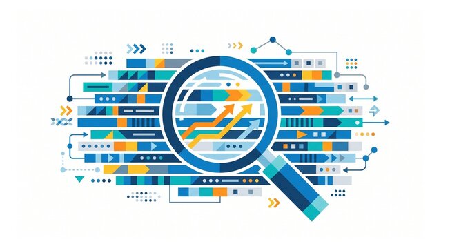 Clean flat vector concept of search engine optimization web analysis and geometric data filtering on a white background