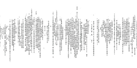 Abstract vertical falling data stream wavy distorted binary code glitch effect typography vector illustration background. © Artful