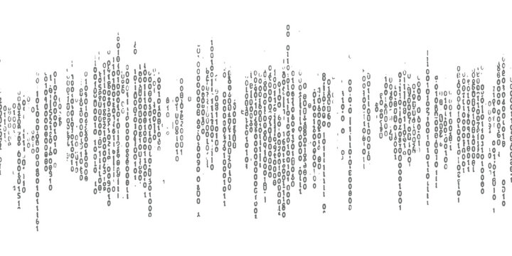 Abstract vertical falling data stream wavy distorted binary code glitch effect typography vector illustration background.