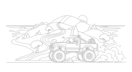Monster Truck Off-Road Adventure: Muddy Terrain, Mountain Landscape, Outdoor Fun © Azizi