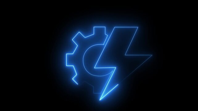 Neon line Document settings bule gears icon isolated on black background. Software update, transfer protocol,