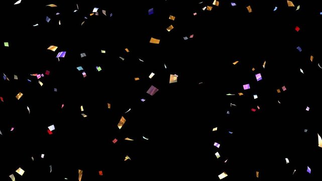 Multicolor Confetti party explosion animation, 3D animation of exploding confetti falling on birthday party celebration. confetti rain effect overlay transparent screen alpha channel.