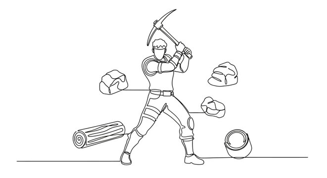 Miner with Pickaxe and Resources - Mining, Crafting, Survival Game Concept