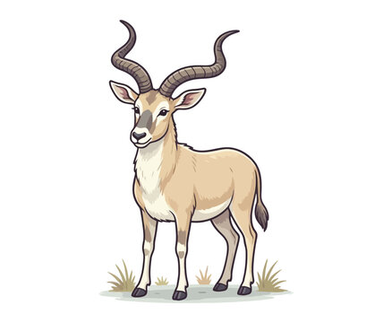 Majestic kudu antelope with spiral horns standing in African savanna grass field landscape.