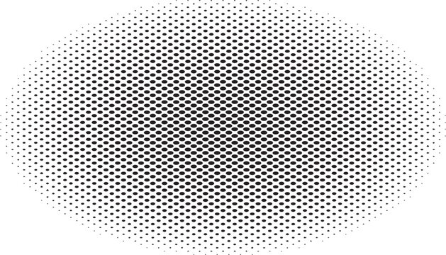 Elliptical halftone dot texture isolated on white background.