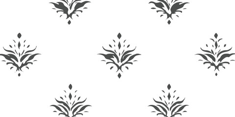 Elegant vintage dark grey damask ornamental floral motif seamless pattern on white background for luxury textile vector illustration. © Artful
