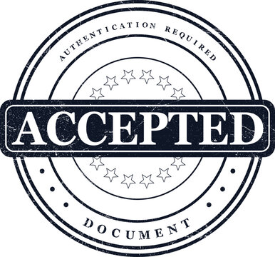 A round stamp with the word "ACCEPTED" in the center, indicating approval and official validation for a document or application