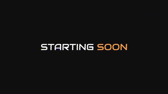 Starting soon glitch text animation tech stream overlay background for gaming livestreams and digital broadcasts on a dark minimalist setting.