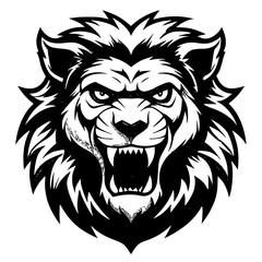 Obraz premium Fierce lion head mascot design with open mouth and sharp teeth, predator