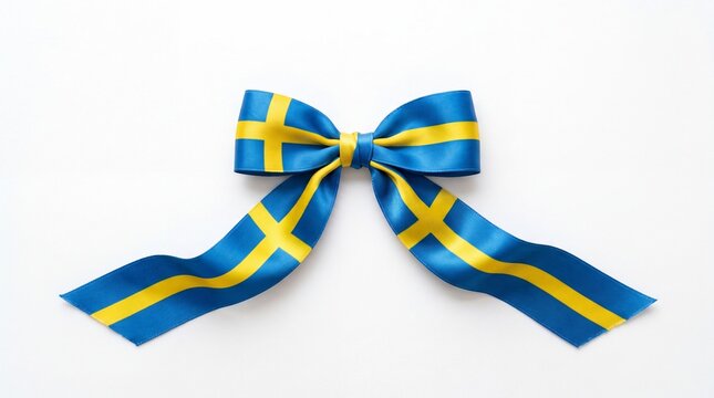 Festive swedish flag ribbon decoration clean white background digital art minimalist environment close-up national pride display