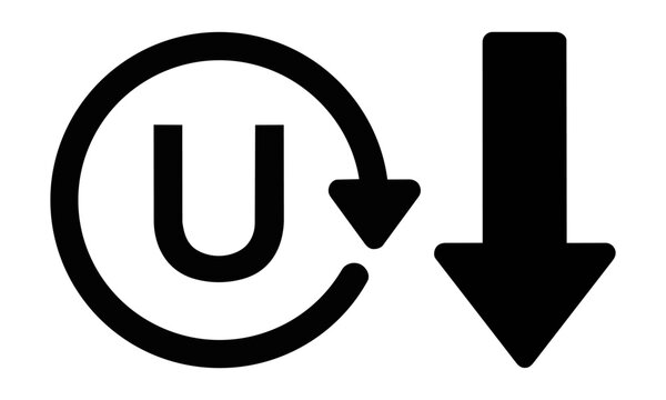 Minimalist icon showing a generic currency symbol inside a circular arrow with a downward trend symbol indicating economic decline or inflation financial concept