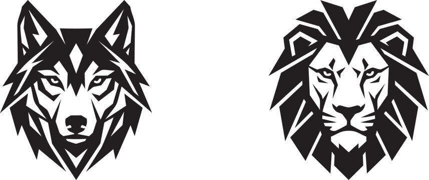 Geometric Wolf and Lion Head Logo Collection with Modern Mascot Vector Designs for Branding Identity and Esports Teams