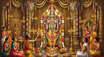Fototapeta premium Traditional Venkateswara Devotional Concept with Rich Spiritual and Cultural Symbolism
