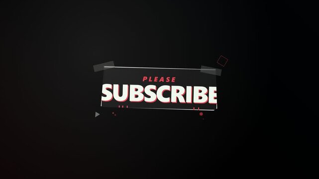 Modern PLEASE SUBSCRIBE button graphic with glitch effect and geometric elements on a dark background, commonly used for call-to-action on video platforms and digital content