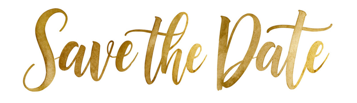 Gold Save Date Calligraphy Wedding Typography Decorative Script