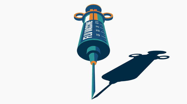 Flu vaccine syringe with shadow on white background medical illustration The Concept of the Flu, Influenza, and Winter Infectious Diseases