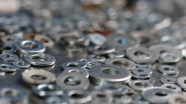 Metal screws for fastening equipment. Soft focus. Close-up. 