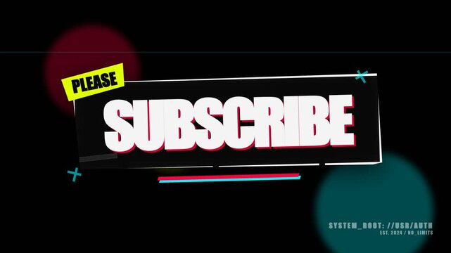 Dynamic Digital Graphic of a 'Please Subscribe' Call-to-Action Button with Glitch Effects, Ideal for Video Content and Social Media Channels and Live Streams