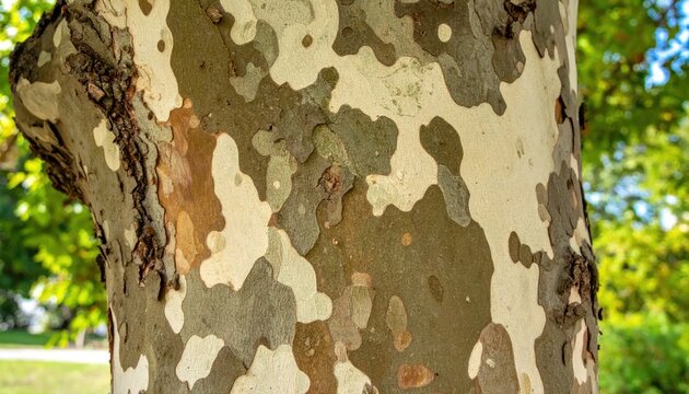 Close up mottled sycamore bark camouflage pattern.