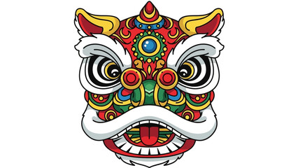 Obraz premium Chinese Lion Dance Mask: A vibrant and colorful traditional Chinese lion dance mask, symbolizing good luck and prosperity, with intricate details and a fierce expression.