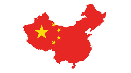 Fototapeta premium Outline of China with National Flag Colors and Symbols: A stylized map of China rendered in its national flag's iconic red and yellow.