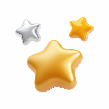 3D Glossy Rating Stars Icon isolated on transparent background.