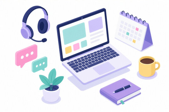 Digital Marketing and Online Business Workspace Illustration