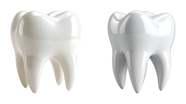 Two realistic human tooth models isolated on a white background for dental healthcare concept with healthcare medicine background clinical dentistry treatment stomatology